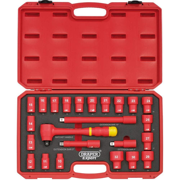 Draper VDE Approved Fully Insulated Metric Socket Set, 1/2" Sq. Dr. (24 Piece) Draper - Dynamic Drive