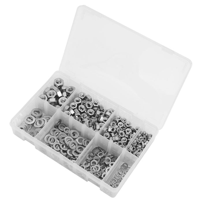 Sealey Stainless Steel Nut and Washer Assortment M5-M10 500pc AB077NW Sealey - Dynamic Drive