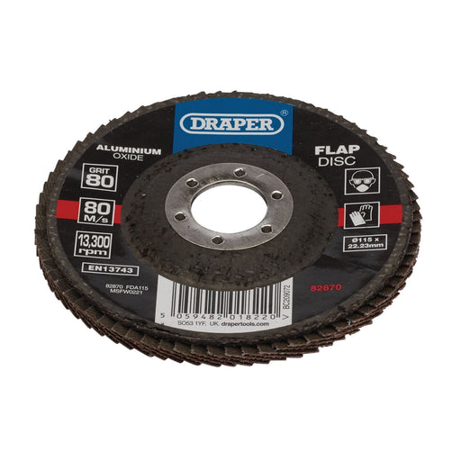 Draper Aluminium Oxide Flap Disc, 115 x 22.23mm, 80 Grit 82870 Draper - Dynamic Drive