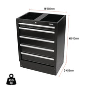 Draper BUNKER Modular Floor Cabinet, 5 Drawer, 680mm 31387 Draper - Dynamic Drive