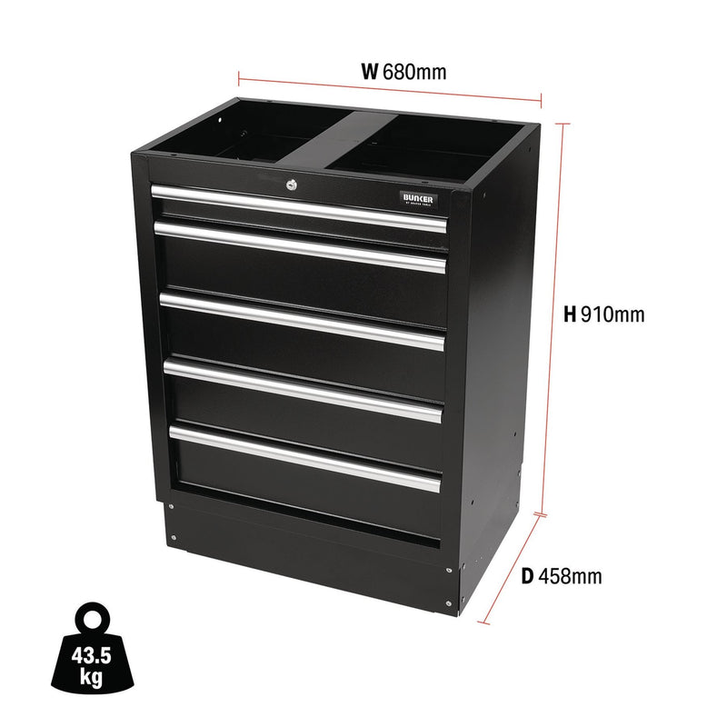 Draper BUNKER Modular Floor Cabinet, 5 Drawer, 680mm 31387 Draper - Dynamic Drive