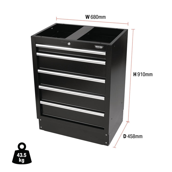 Draper BUNKER Modular Floor Cabinet, 5 Drawer, 680mm 31387 Draper - Dynamic Drive