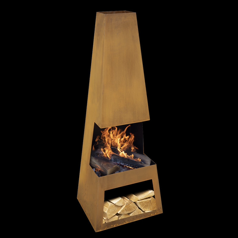 Dellonda Outdoor Chiminea Fireplace Heater Firewood Storage - Corten Steel Dellonda  - Dynamic Drive