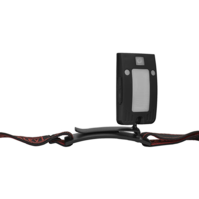 2W COB LED Rechargeable Head Torch Auto Sensor Cycling Front Rear Light Black Sealey  - Dynamic Drive