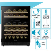 Baridi 46 Bottle Under-Counter/Freestanding Dual Zone Fridge & Cooler 60cm Baridi - Dynamic Drive