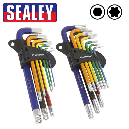 Sealey Twin Pack Long Ball-End Allen Hex Key & Torx Trx Star Multi-coloured Set Sealey  - Dynamic Drive