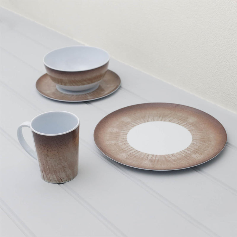 Camping Caravan Picnic Fishing Travel Melamine 16pc Dining Dinner Set - Stone Leisurewize - Dynamic Drive