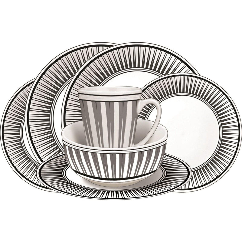 Camping Caravan Picnic Fishing Travel Melamine 16pc Dining Dinner Set - Stripe 7 Leisurewize - Dynamic Drive