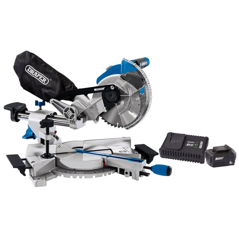 Draper D20 20V Brushless Sliding Compound Mitre Saw, 185mm, 1 x 5.0Ah Battery, 1 Draper - Dynamic Drive