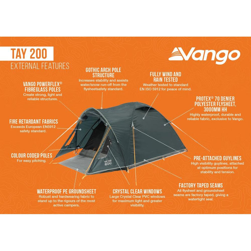 Vango Tay 200 Tent 2 Person Man Waterproof Outdoor Camping Hiking Festival Vango  - Dynamic Drive