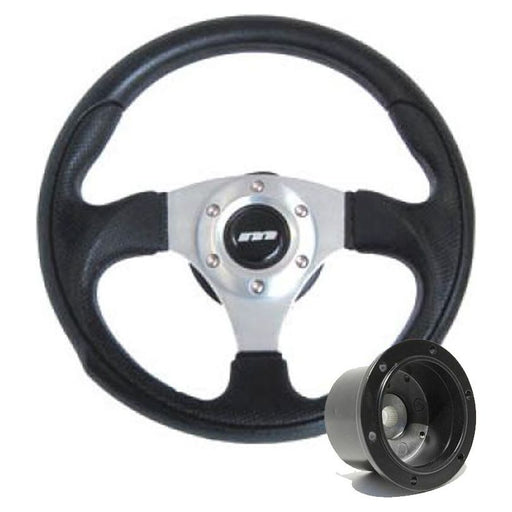 340mm Black Leather Steering Wheel + Boss fits Honda Civic 1991-1996 Mountney Classic  - Dynamic Drive
