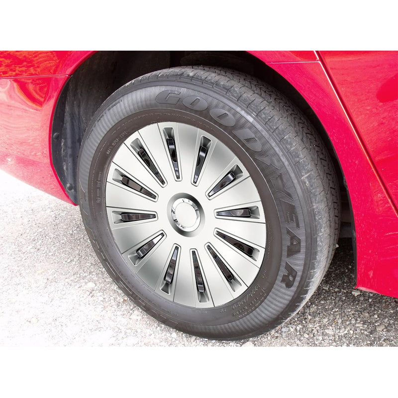 14" 4 x Alloy Look Grey & Silver Multi-Spoke Wheel Trims Hub Caps Covers Simply  - Dynamic Drive