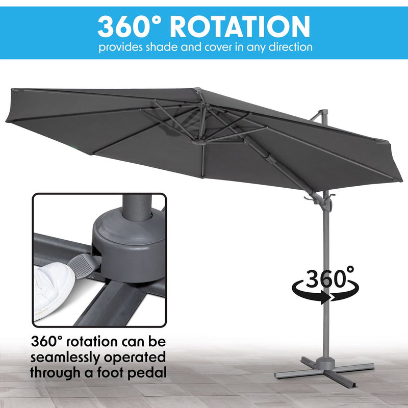 Dellonda Cantilever Parasol with 360 Rotation, Tilt & Cover 3m - Grey Dellonda - Dynamic Drive