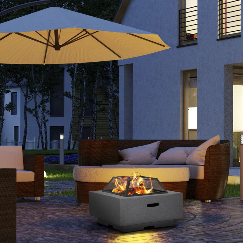 Dellonda Square Fire Pit with BBQ Grill Safety Mesh Screen Fire Poker Dark Grey Dellonda - Dynamic Drive