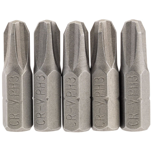 Draper Cross Slot Insert Bit, 1/4" Hex, 25mm Long, No.3 (Pack of 5) 64023 Draper - Dynamic Drive