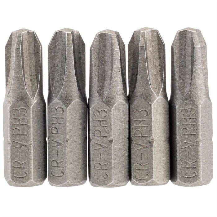 Draper Cross Slot Insert Bit, 1/4" Hex, 25mm Long, No.3 (Pack of 5) 64023 Draper - Dynamic Drive