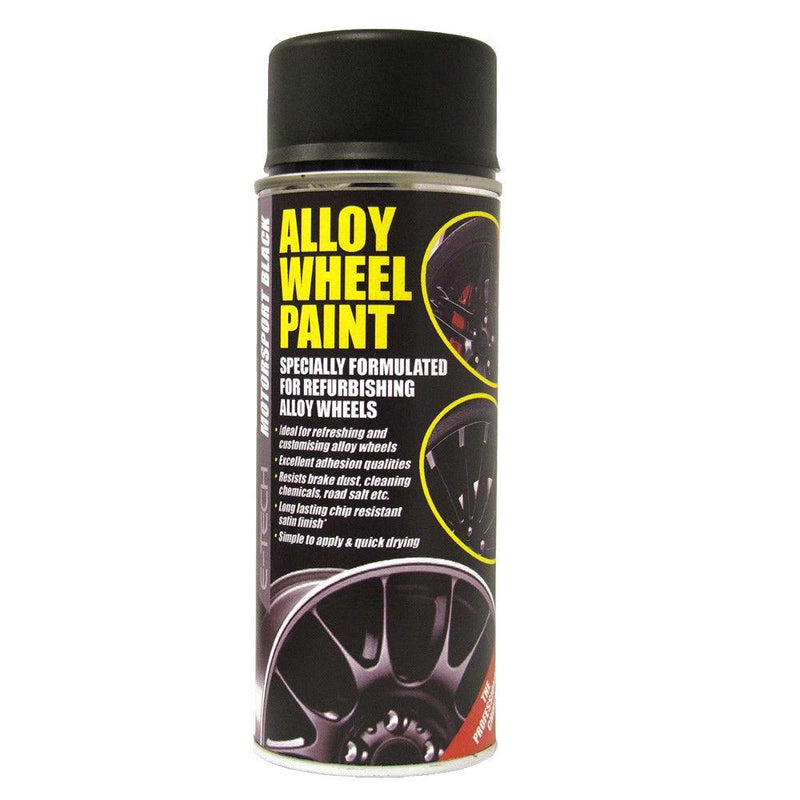 2x E-Tech Car Alloy Wheel Paint MOTORSPORT BLACK Satin Can Chip Resistant 400ml E-Tech - Dynamic Drive