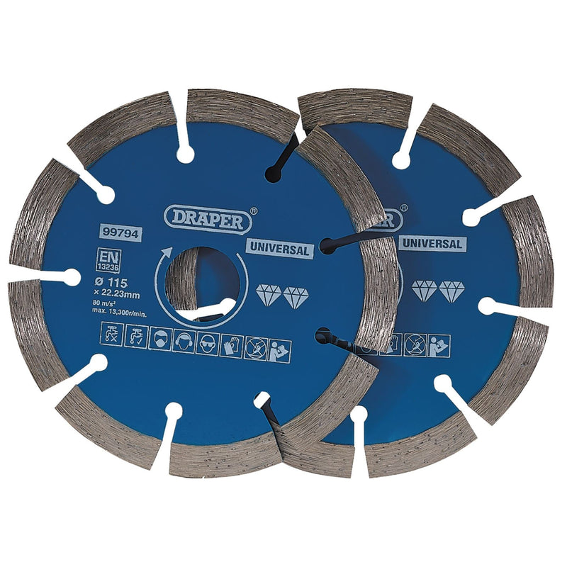 Draper Segmented Diamond Blade, 115mm (Pack of 2) 99794 Draper - Dynamic Drive