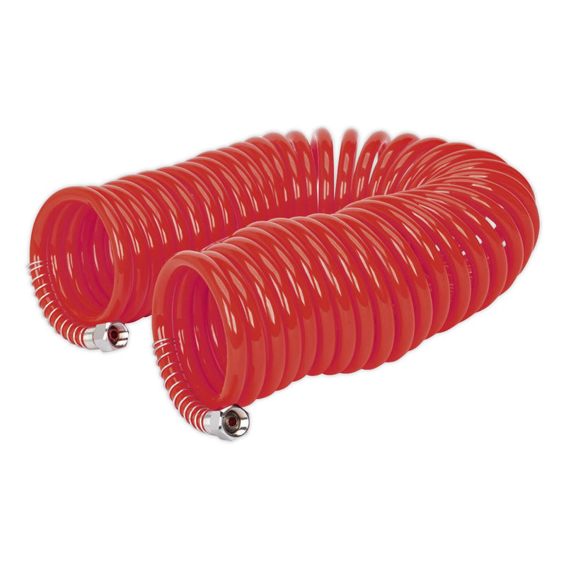 Sealey PU Coiled Air Hose with 1/4"BSP Unions 10m x 6mm AH10C/6 Sealey - Dynamic Drive