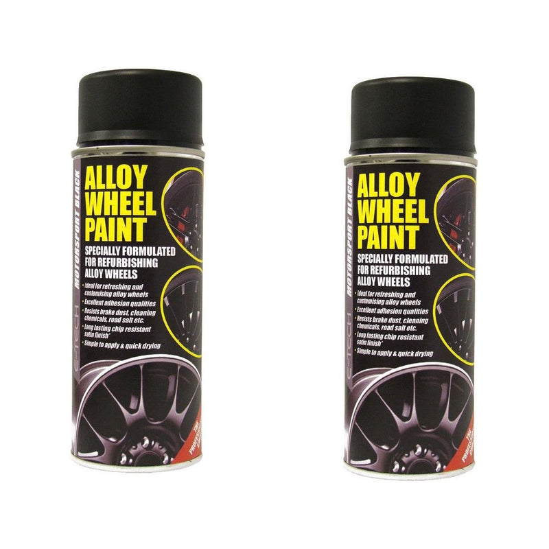 2x E-Tech Car Alloy Wheel Paint MOTORSPORT BLACK Satin Can Chip Resistant 400ml E-Tech - Dynamic Drive
