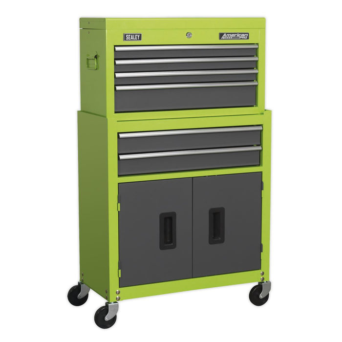 Sealey Topchest & Rollcab Combo 6 Drawer- Hi-Vis Green/Grey AP2200BBHV Sealey  - Dynamic Drive