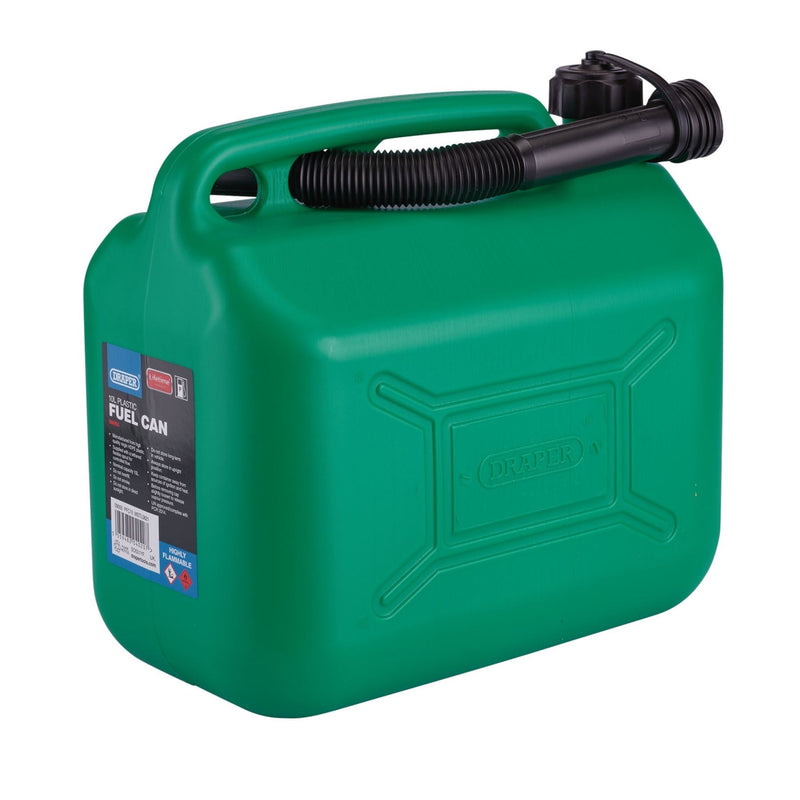 Draper Plastic Fuel Can, 10L, Green 09055 Draper - Dynamic Drive
