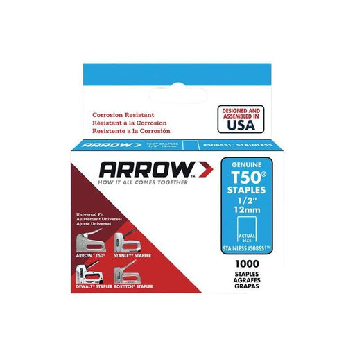 Arrow T50 Staples Stainless Steel 508SS 12mm (1/2in) (Box 1000) Arrow - Dynamic Drive