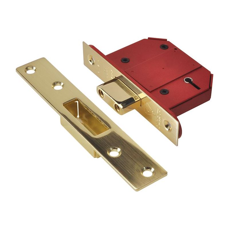 Union StrongBOLT 2100S BS 5 Lever Mortice Deadlock 68mm 2.5in Satin Brass Visi UNION - Dynamic Drive