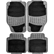 4 PCS Car Mats Rubber & Carpet Black Universal Fit Heavy Duty Non Slip Sakura  - Dynamic Drive