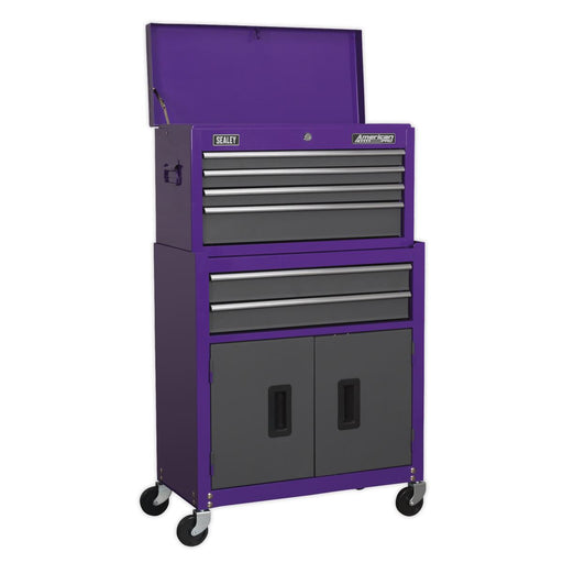 Sealey Topchest & Rollcab Combo 6 Drawer - Purple/Grey AP2200BBCP Sealey  - Dynamic Drive