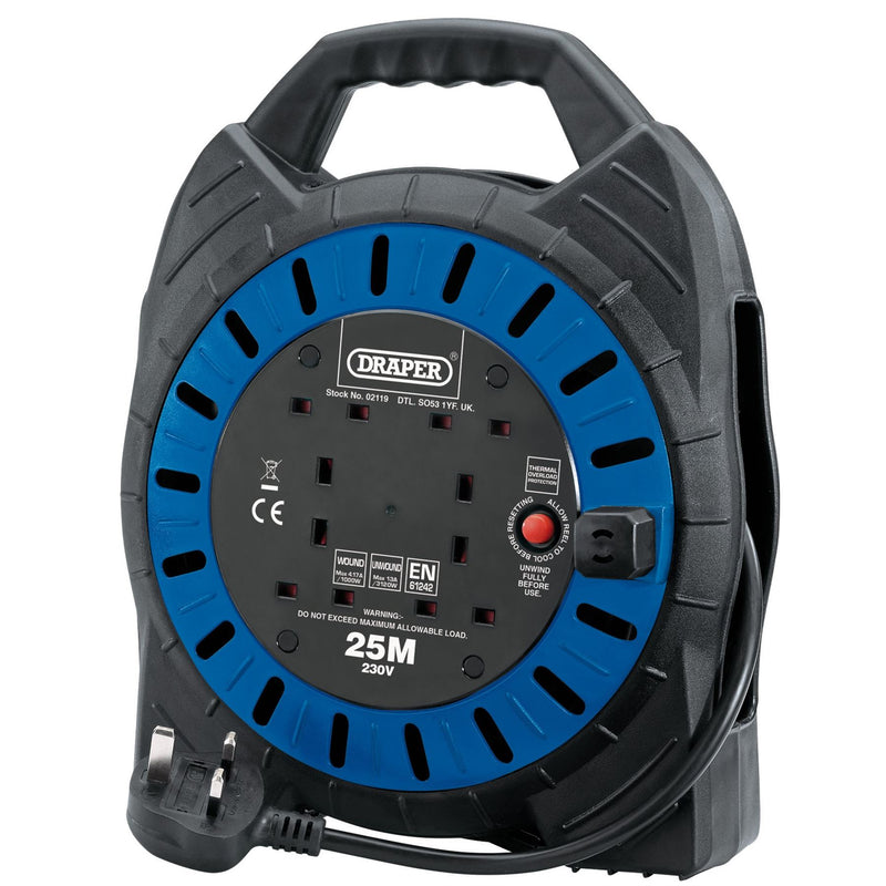 Draper 230V Four Socket Cable Reel, 25m 02119 Draper - Dynamic Drive