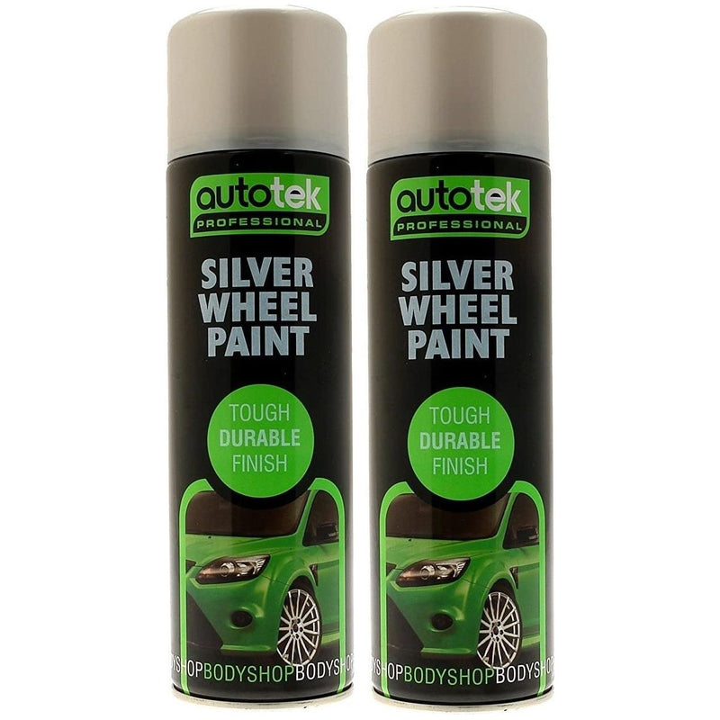 2x AUTOTEK SILVER Wheel Paint 500ml Spray Paint High Coverage Autotek  - Dynamic Drive