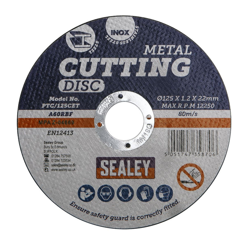 Sealey Cutting Disc125 x 1.2mm22mm Bore PTC/125CET Sealey - Dynamic Drive