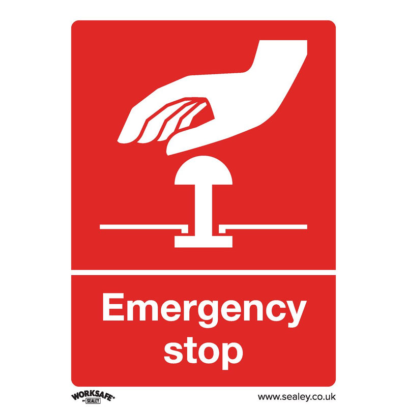 Sealey Safe Conditions Safety Sign Emergency Stop Self-Adhesive Vinyl Pack of 10 Sealey - Dynamic Drive