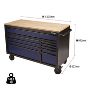 Draper BUNKER Workbench Roller Tool Cabinet, 10 Drawer, 56", Blue 08237 Draper - Dynamic Drive