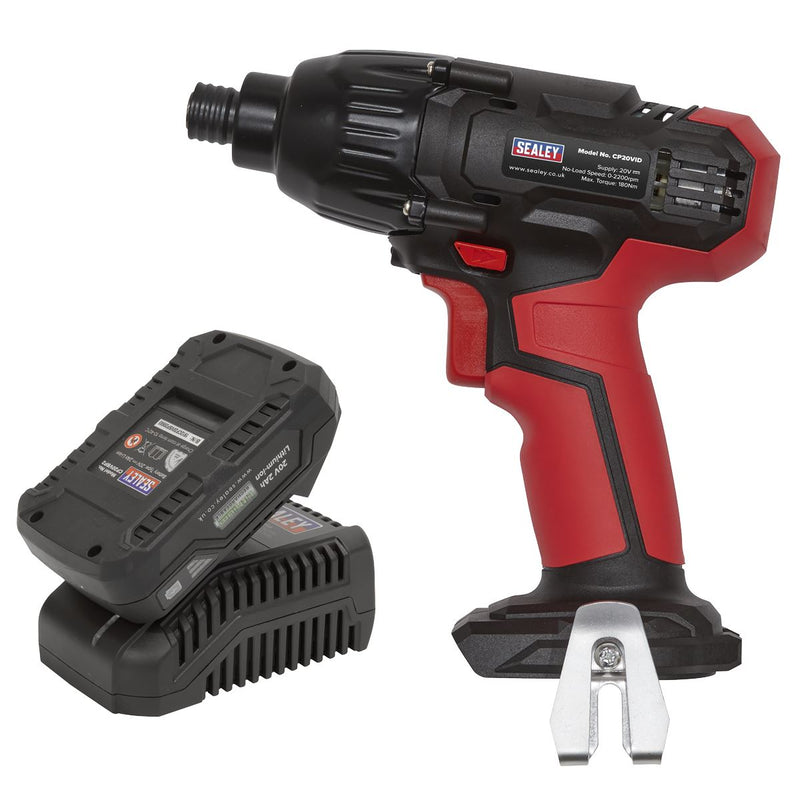 Sealey Impact Driver Kit 1/4" Hex Drive 20V 2Ah SV20 Series CP20VIDKIT1 Sealey - Dynamic Drive
