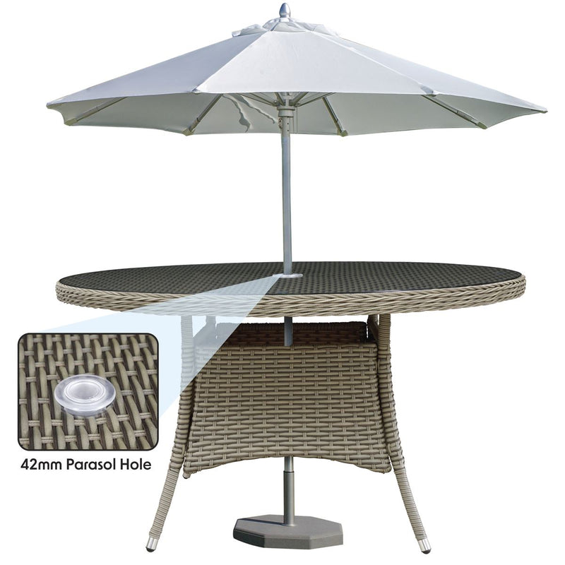 Dellonda Chester Rattan Wicker Round Outdoor Dining Table Tempered Glass Top Dellonda - Dynamic Drive