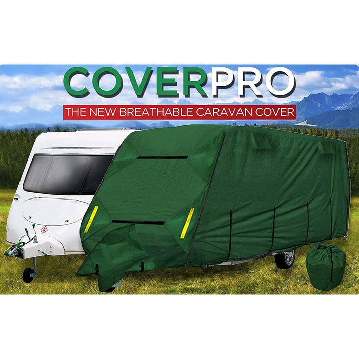 Coverpro Premium Breathable 4-Ply Full Green Caravan Cover Up To 14Ft Free Bag Crusader - Dynamic Drive