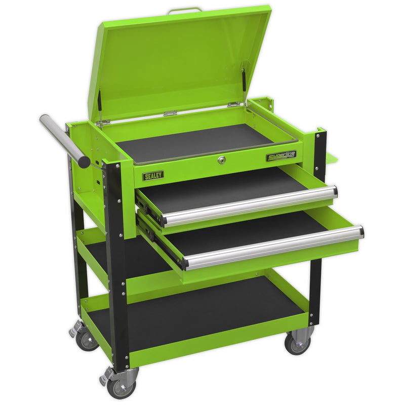 Sealey Heavy-Duty Mobile Tool & Parts Trolley 2 Drawers & Lockable Top Hi-Vis Gr Sealey - Dynamic Drive
