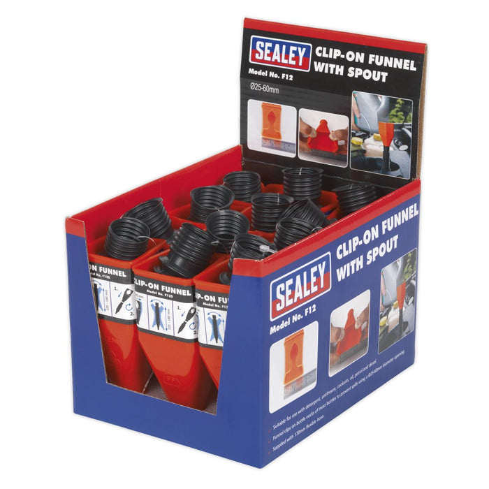 Sealey Clip-On Funnel with Spout Display Box of 12 F12 Sealey - Dynamic Drive