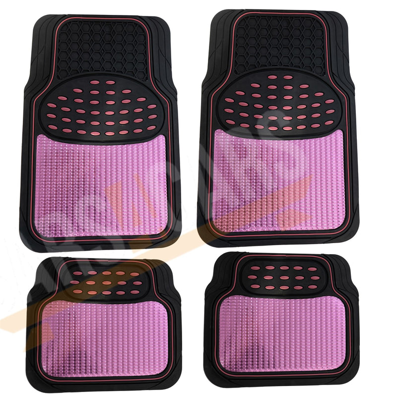 Shiney Pink Metallic Checker Style Car Heavy Duty Black Rubber Set of 4 Mats Set Streetwize  - Dynamic Drive