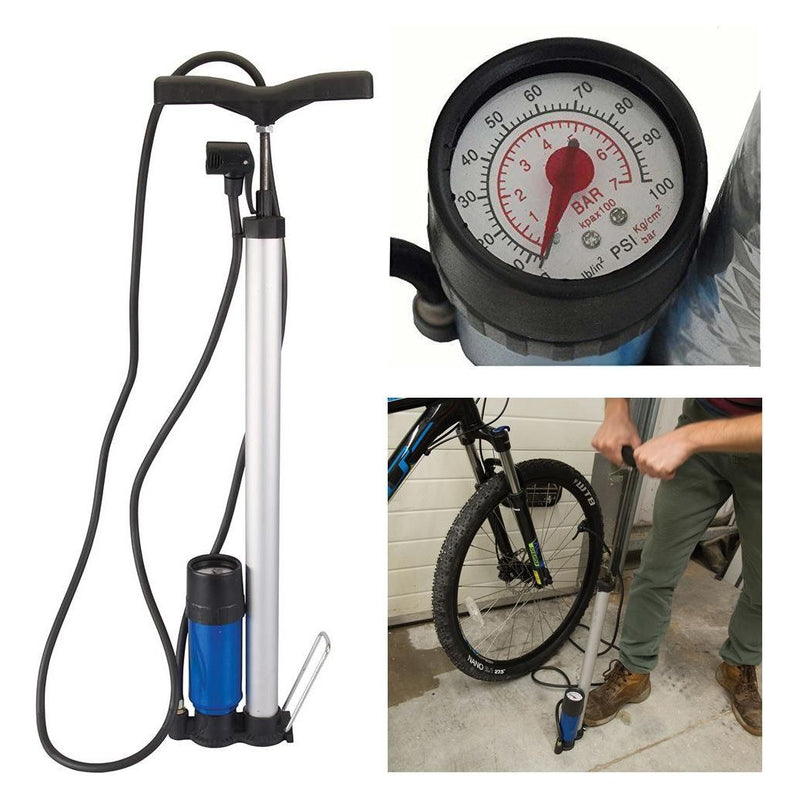 Bicycle Track Tyre Pump Presta Schrader With Pressure Gauge - Lifetime Guarantee Silverline  - Dynamic Drive