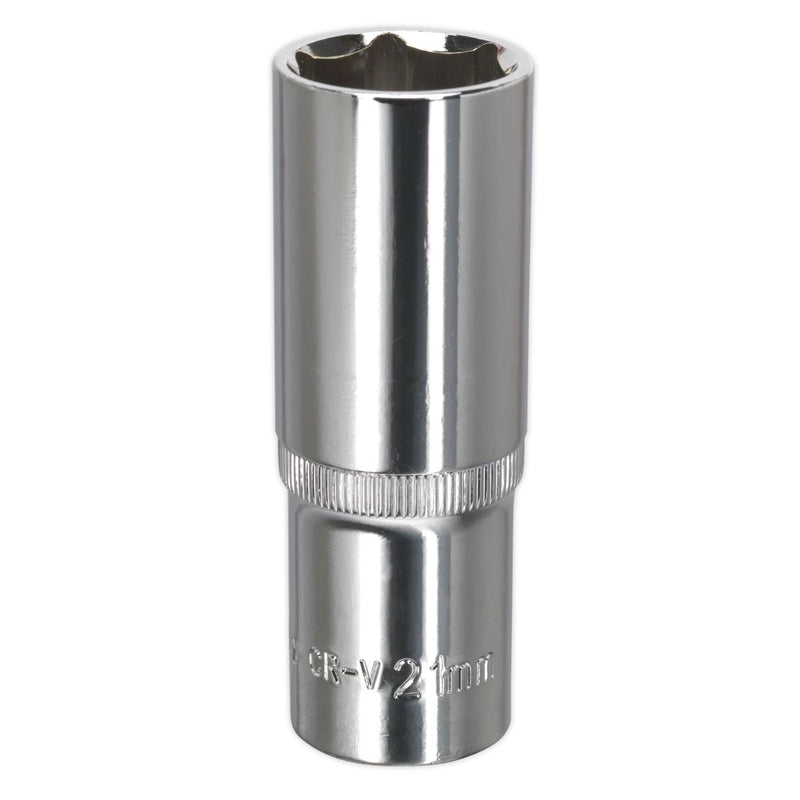 Sealey WallDrive Socket 21mm Deep 1/2"Sq Drive Fully Polished SP1221D Sealey - Dynamic Drive
