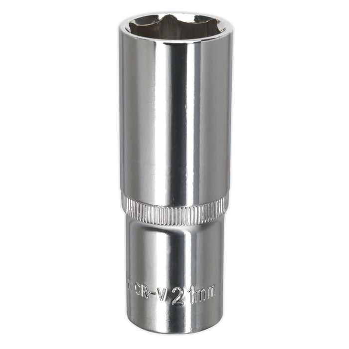 Sealey WallDrive Socket 21mm Deep 1/2"Sq Drive Fully Polished SP1221D Sealey - Dynamic Drive