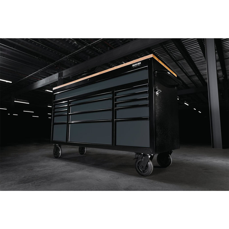 Draper BUNKER Workbench Roller Tool Cabinet, 15 Drawer, 61", Grey 08238 Draper - Dynamic Drive
