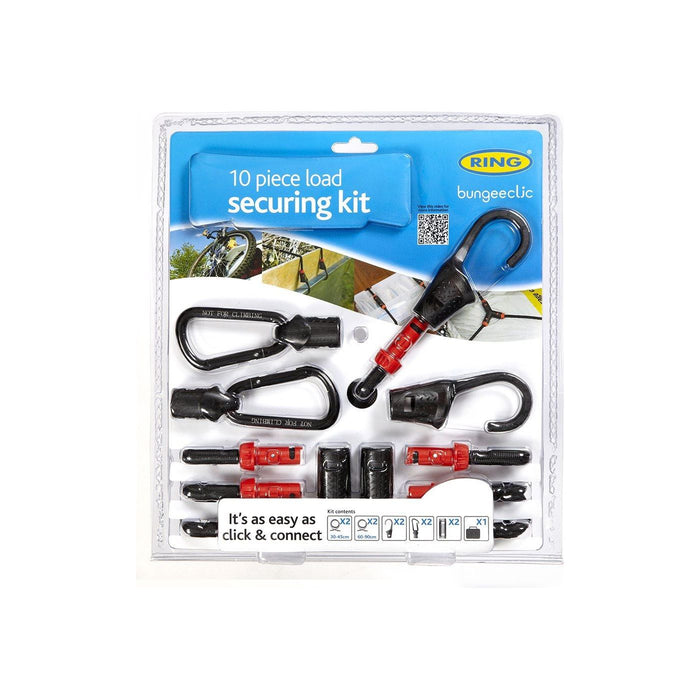 Ring RLS10 Bungee Clic 10 Piece Set - Adjustable Load Securing Bungee Set with I Ring Automotive - Dynamic Drive