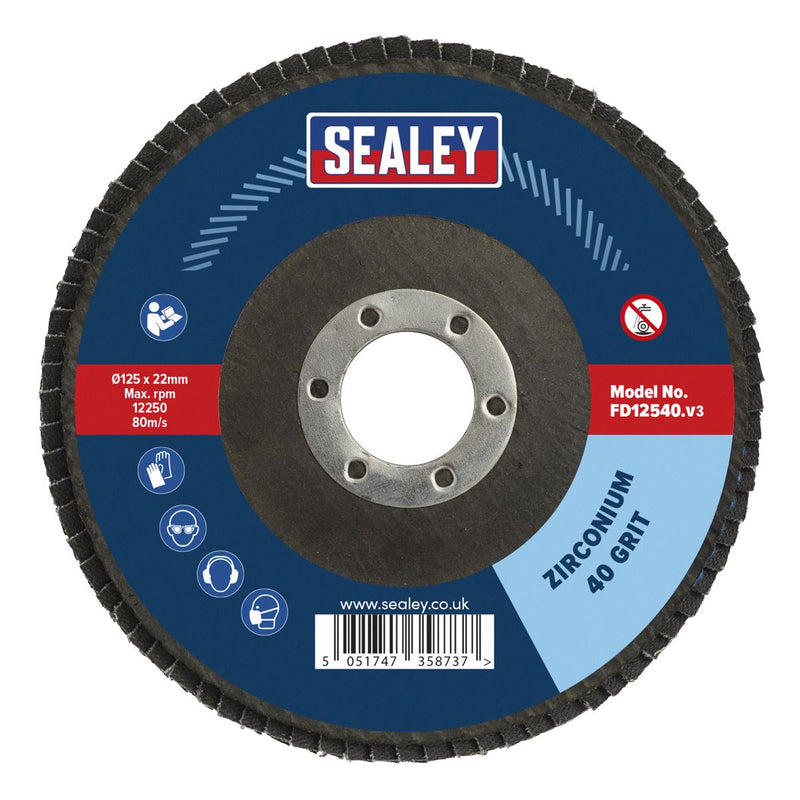 Sealey Flap Disc Zirconium125mm22mm Bore 40Grit FD12540 Sealey - Dynamic Drive