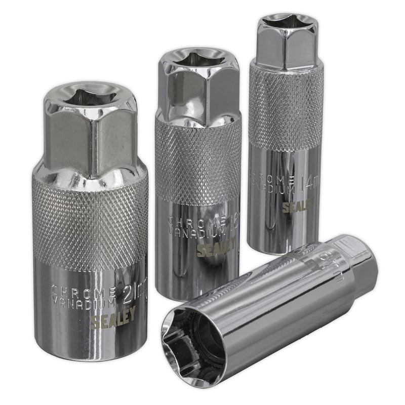 Sealey Spark Plug Socket Set 4pc 3/8" Drive 14mm 16mm 21mm Sockets Thin Wall Sealey  - Dynamic Drive
