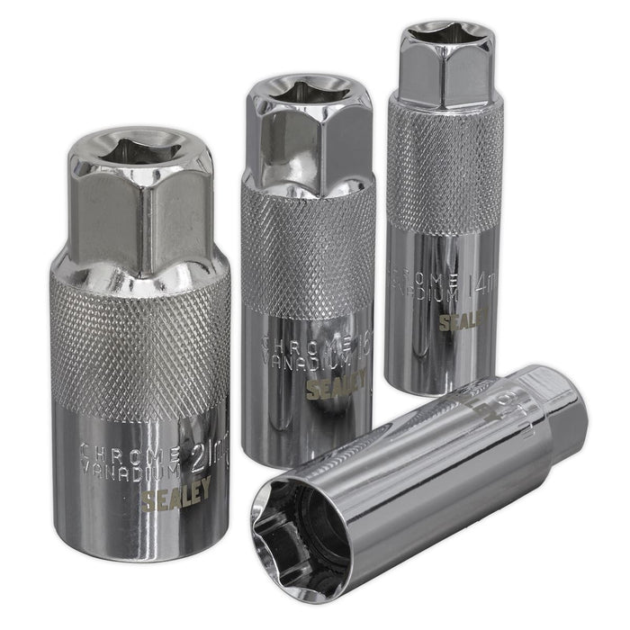 Sealey Spark Plug Socket Set 4pc 3/8" Drive 14mm 16mm 21mm Sockets Thin Wall Sealey  - Dynamic Drive