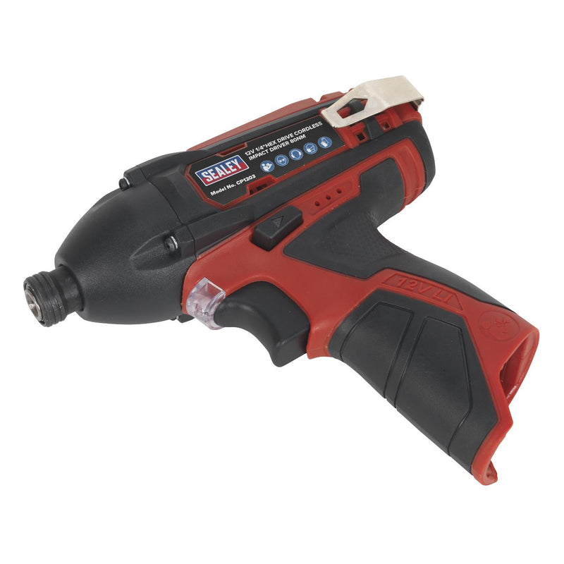 Sealey Cordless Impact Driver 1/4"Hex Drive 80Nm 12V SV12 Series Body Only Sealey - Dynamic Drive
